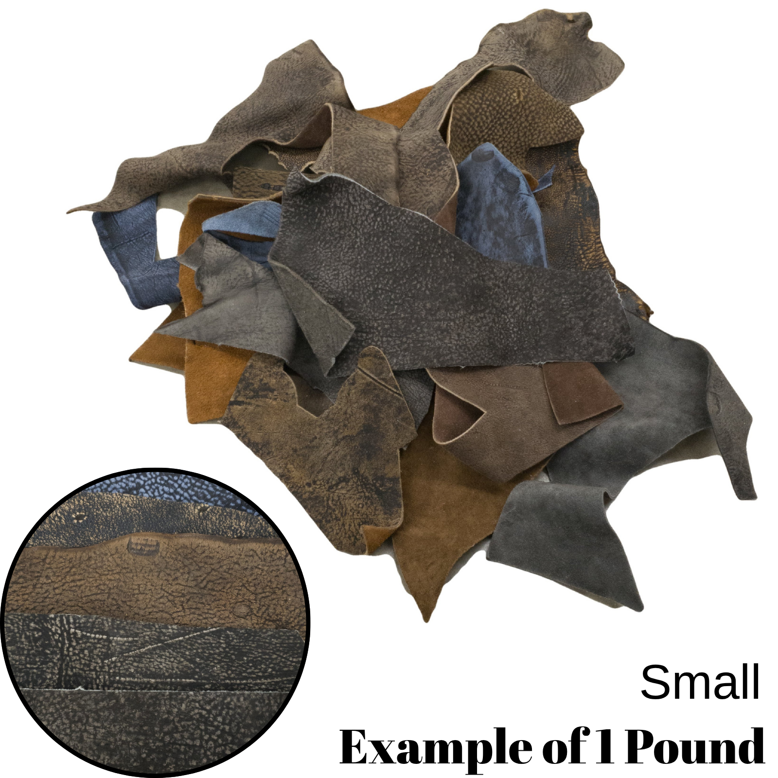 In Store - Giraffe, 4.5 - 5.5 oz, Chrome Tan Scrap, 1 pound Bag, | The Leather Guy