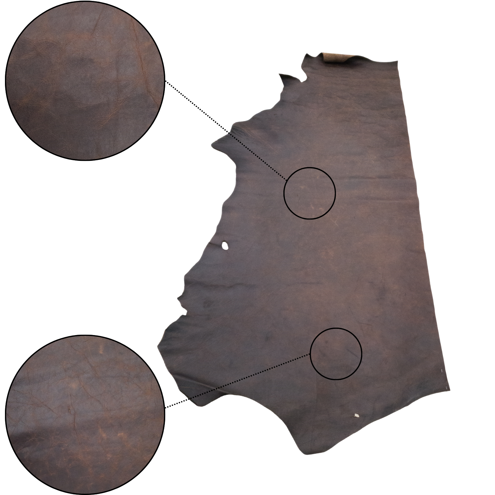 Sleeping Bear Dark Brown, 6.5-32 SqFt, 2-3 oz, Pull up Sides & Pieces, Crazy Buffalo, Side / 18-20 Lowgrade | The Leather Guy