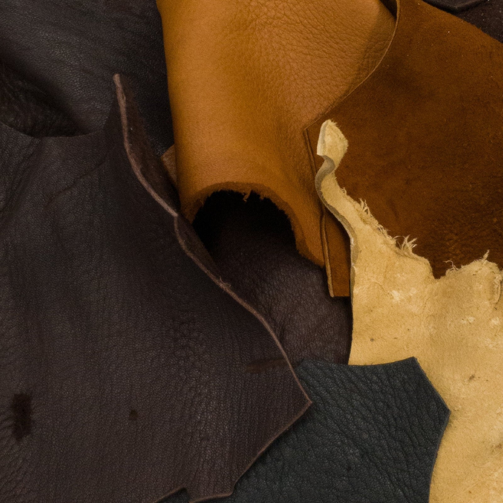 Earth Tones Buckskin, 2-4 oz, 1 lb Deer Scrap Bag,  | The Leather Guy