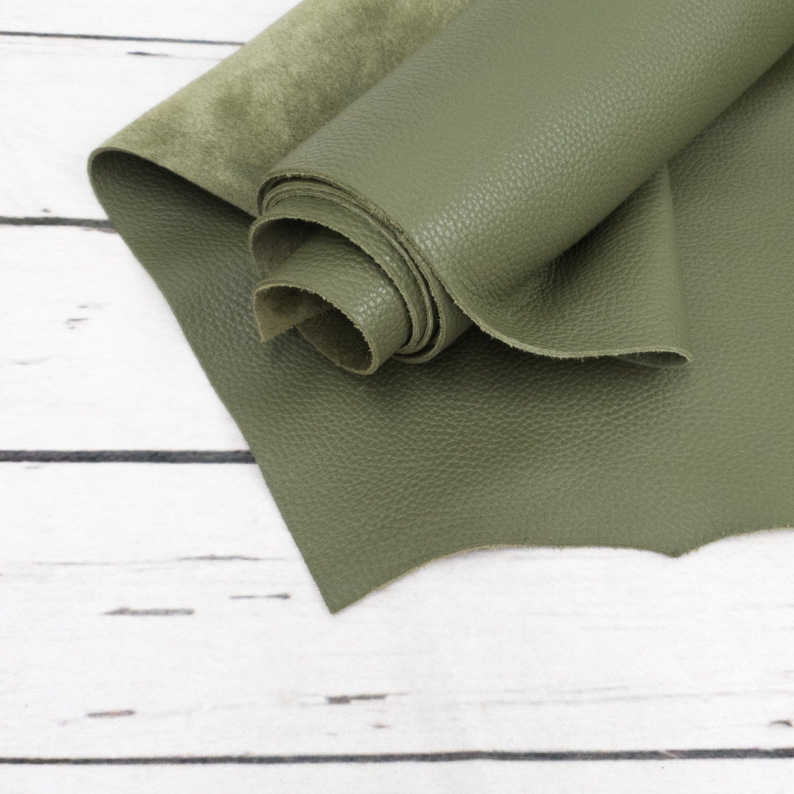 Green Cowhide Leather – Pebble Grain 3–4 oz | Army Soldier Green, | The Leather Guy