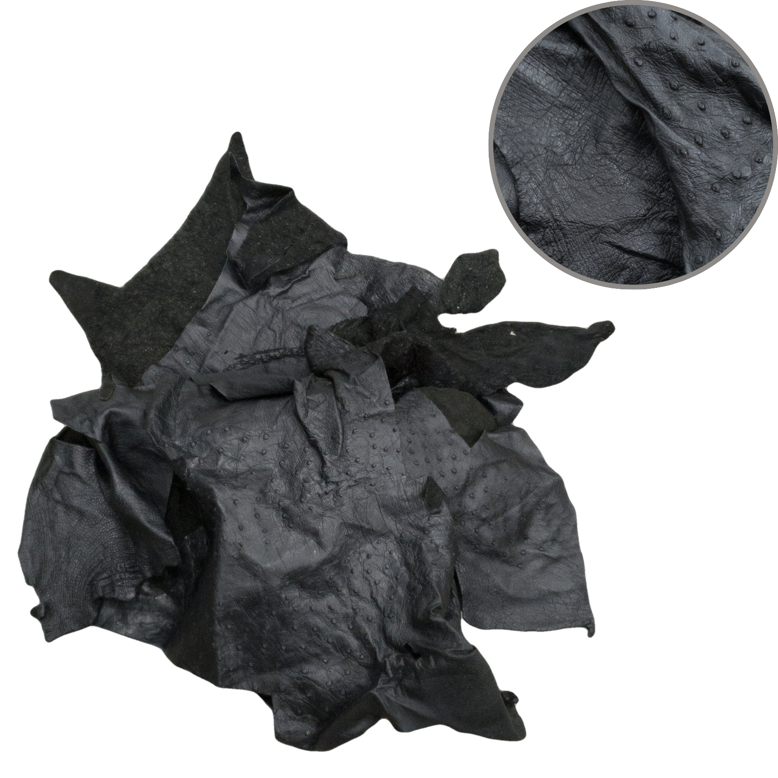 In Store - Ostrich Scrap Remnant Bags - 1-3 oz Color Mix, Black / Small Pieces / 1/2 lb | The Leather Guy