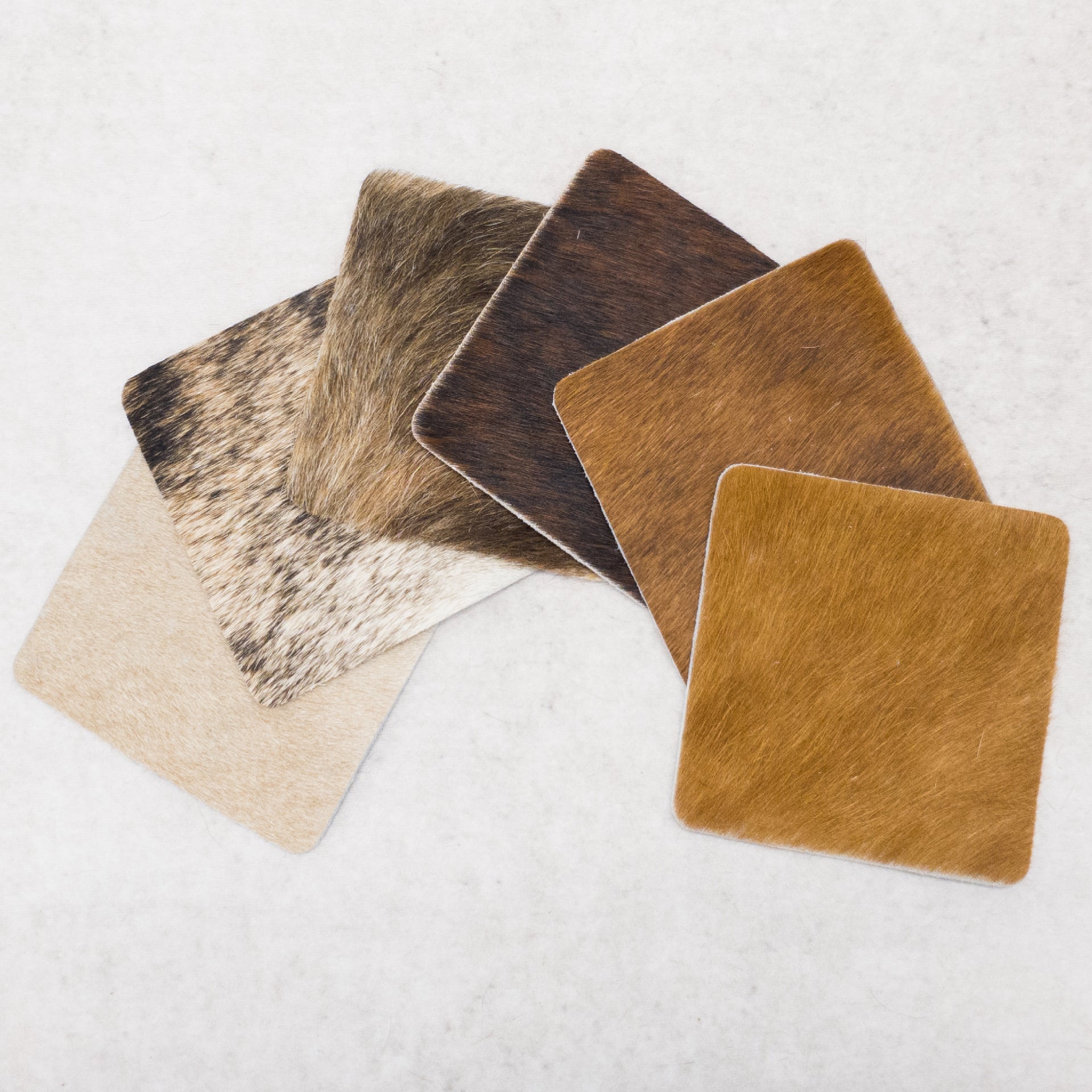 6pk Hair on Cow, Western Coaster Set, Square / Dark Browns / 6 pk | The Leather Guy