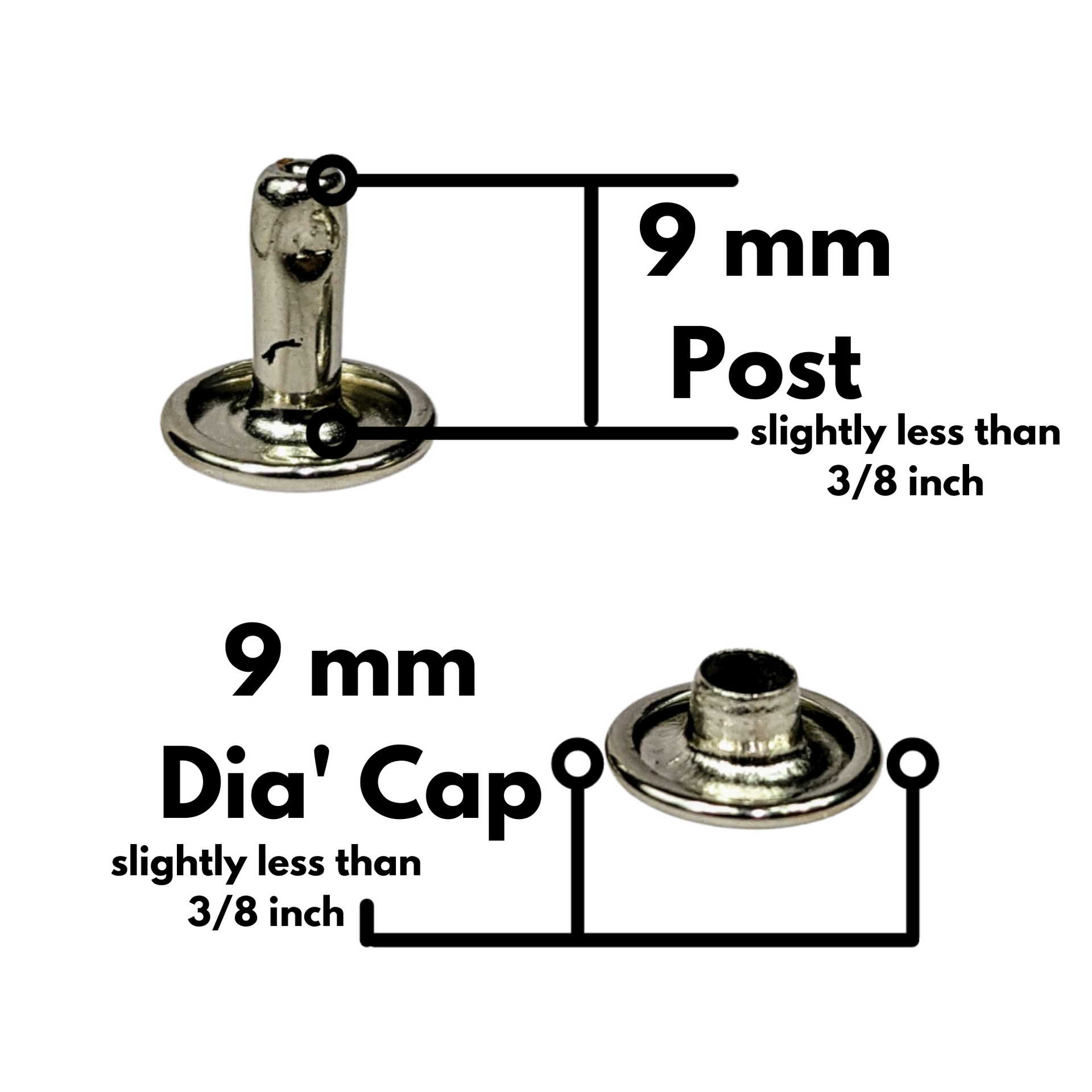 9 MM Double Cap Rivets  Pack of 50 – More Me Know