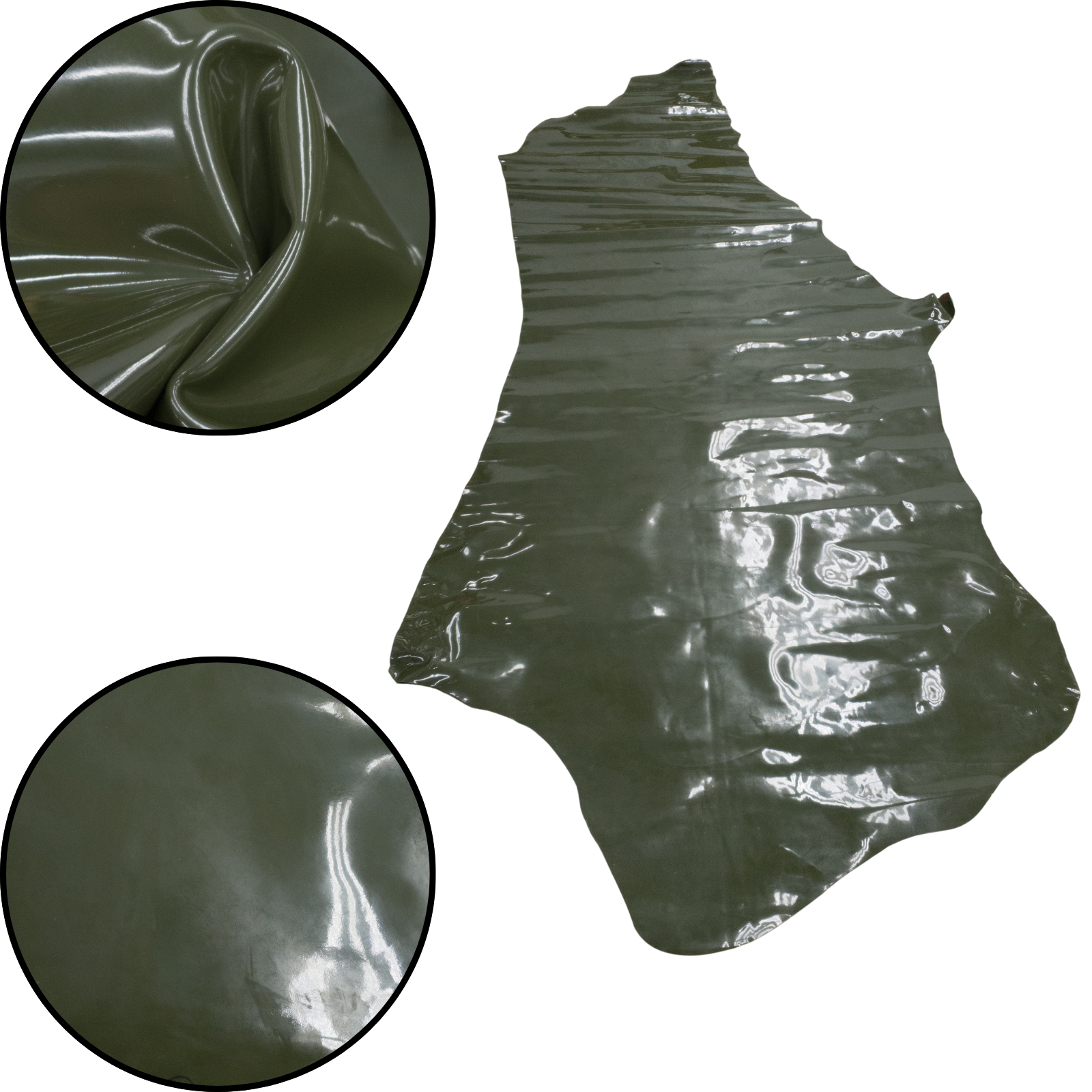 Solid Colors, Patent Cow Handbag Leather, Sides and Project Pieces, Fancy Fern Green / Side / 21-23 Sq Ft | The Leather Guy