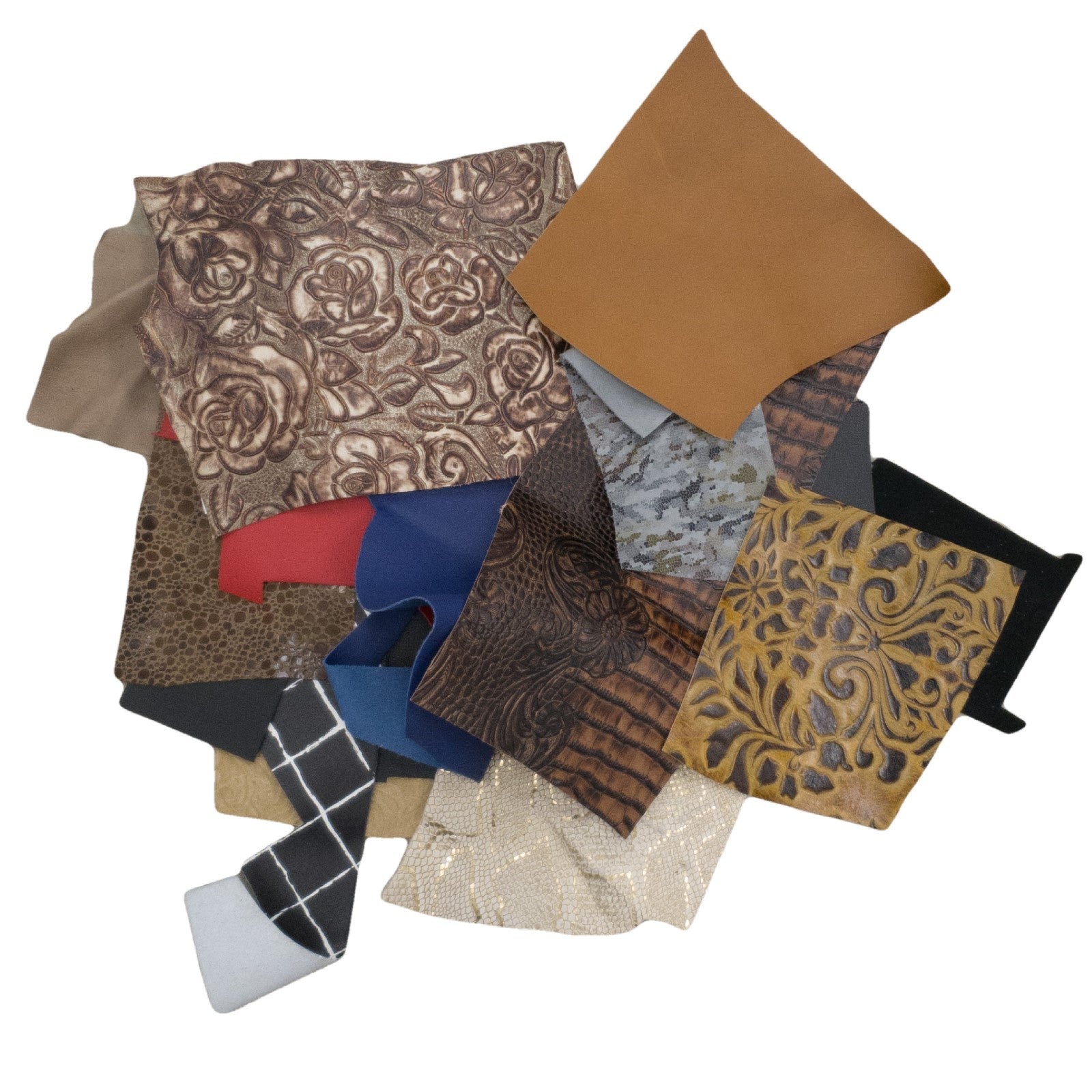 Multi-Colored & Multi-textured, Fashion Calf/Cow Hide, 1 pound Scrap Bag,  | The Leather Guy