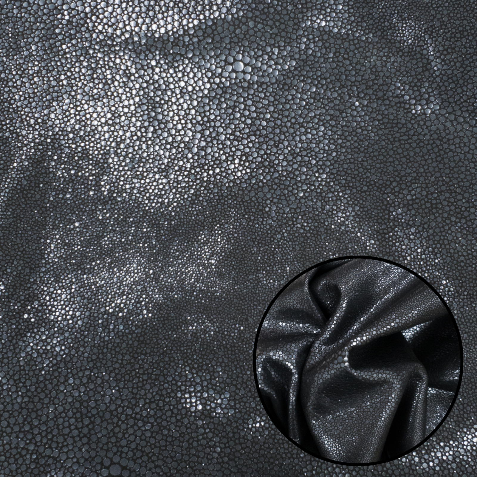 Stingray Print on Suede, 2-4 oz Fashion, Limited Stock Pre-cuts, Moonshine Black / 4 x 6 | The Leather Guy