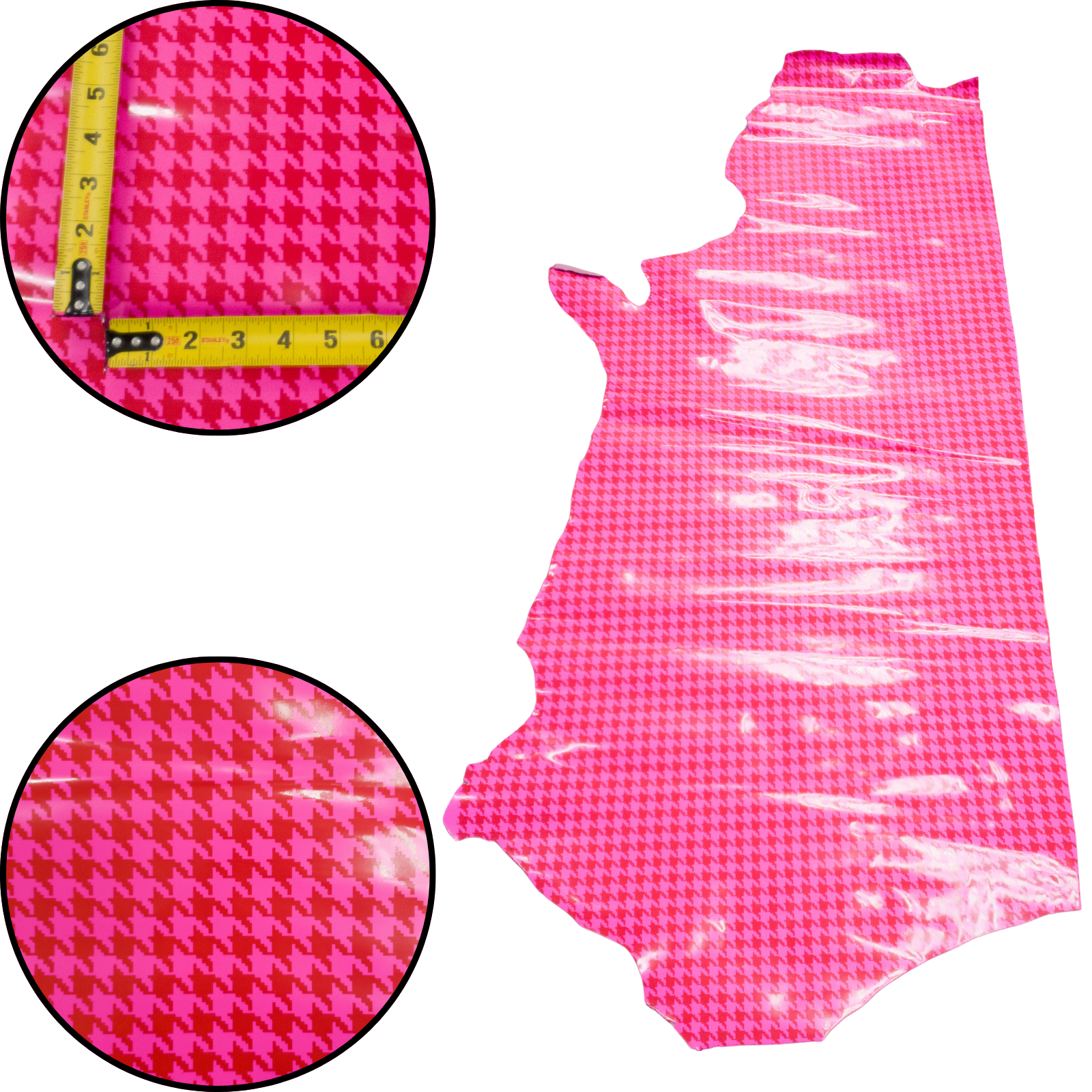 Spade Collection, Patent Cow Handbag Leather, Sides and Project Pieces, KS-Pretty in Pink Houndstooth (3-4 oz) / Side / 12-14 Sq Ft | The Leather Guy