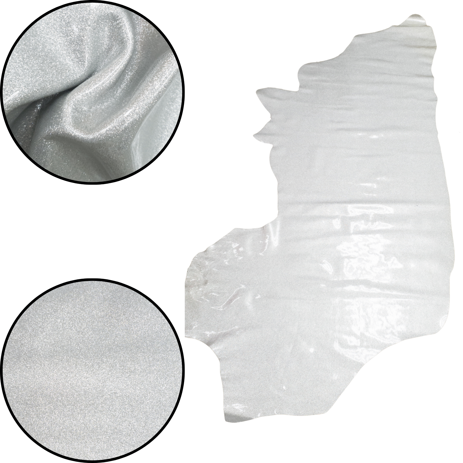 Spade Collection, Patent Cow Handbag Leather, Sides and Project Pieces, Tiara Silver / Side / 18-20 Sq Ft | The Leather Guy