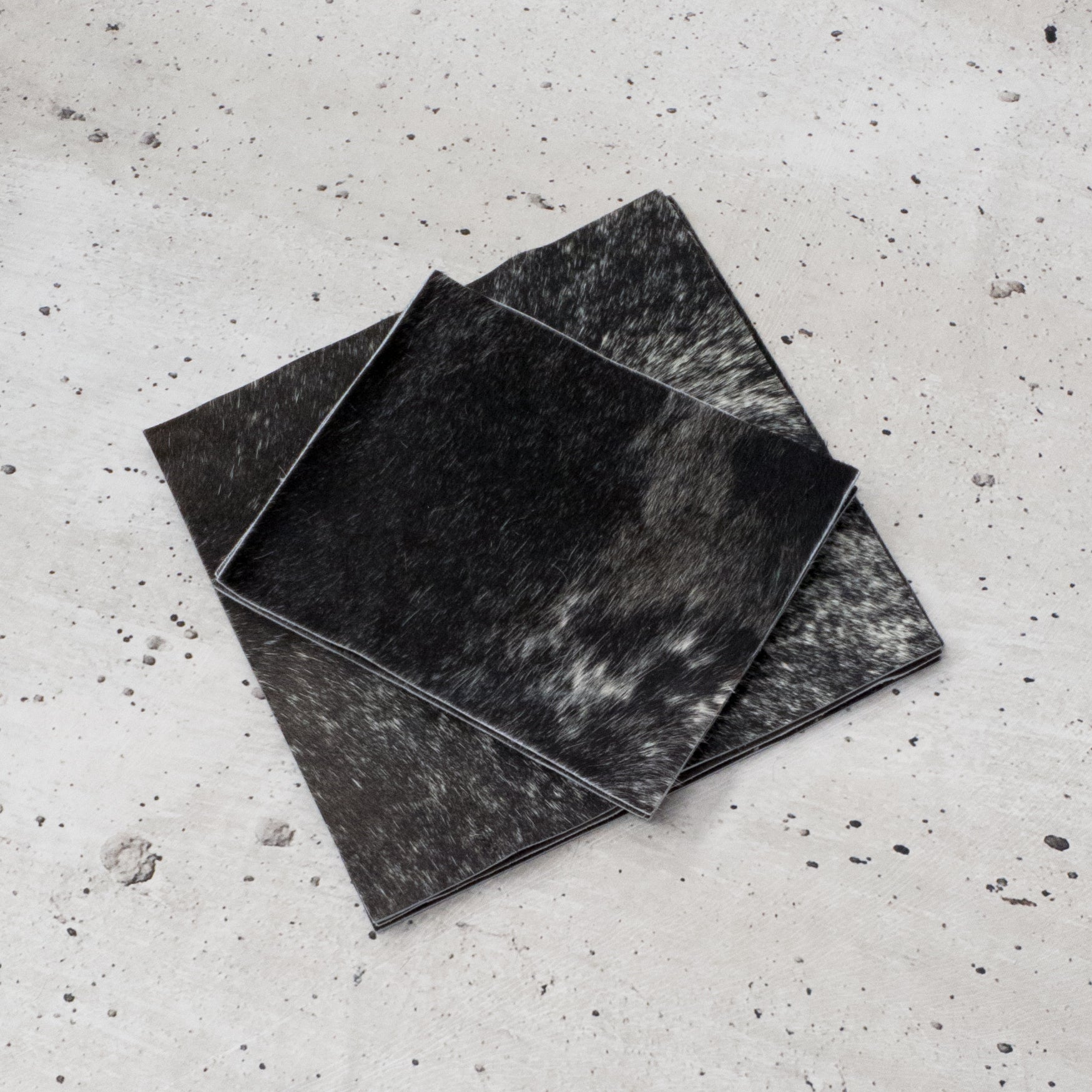 Peppered Dark Brown to Black Hair on Cow Hide Pre-cuts, | The Leather Guy