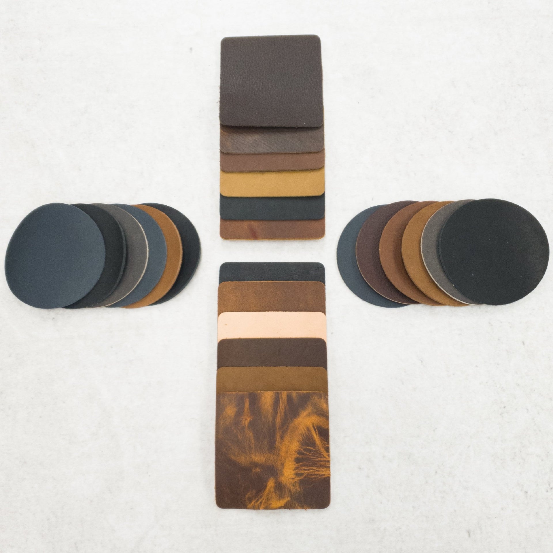 6pk Earth Toned Oil Tanned Leather Coaster Set | Rustic Leather Coasters, | The Leather Guy