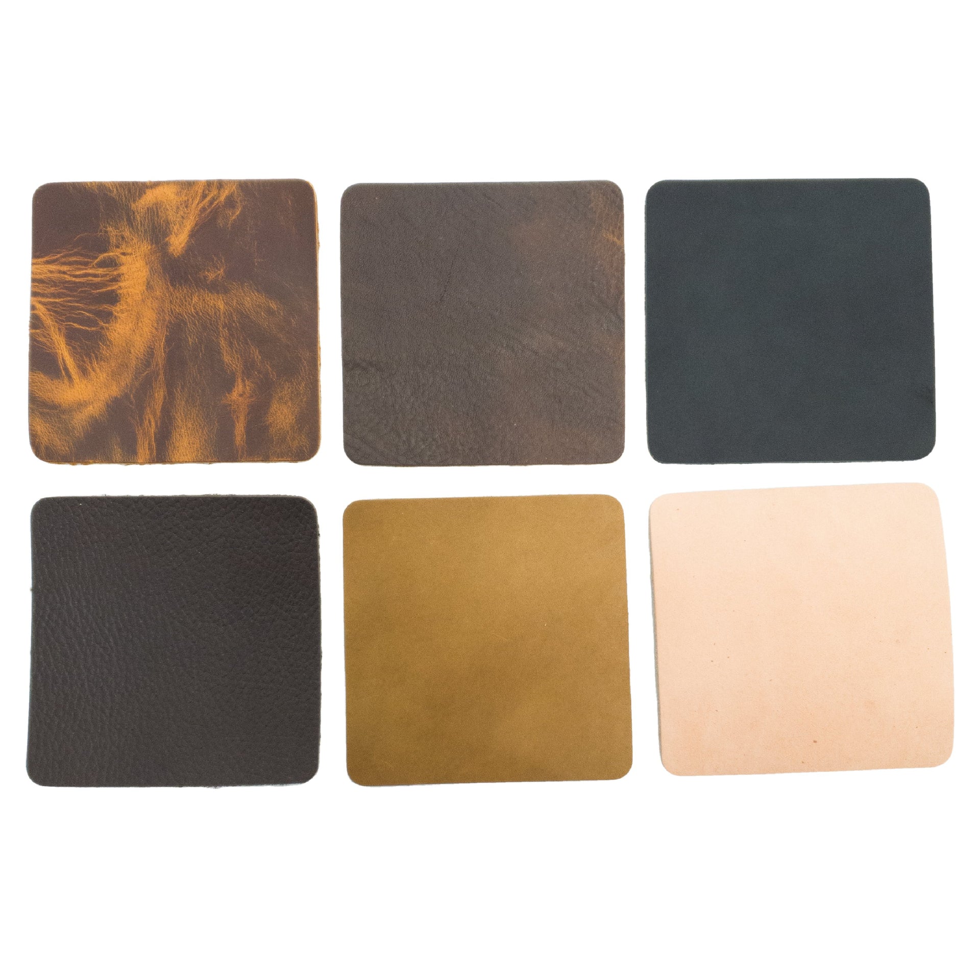6pk Earth Toned Oil Tanned Leather Coaster Set | Rustic Leather Coasters, Square | The Leather Guy