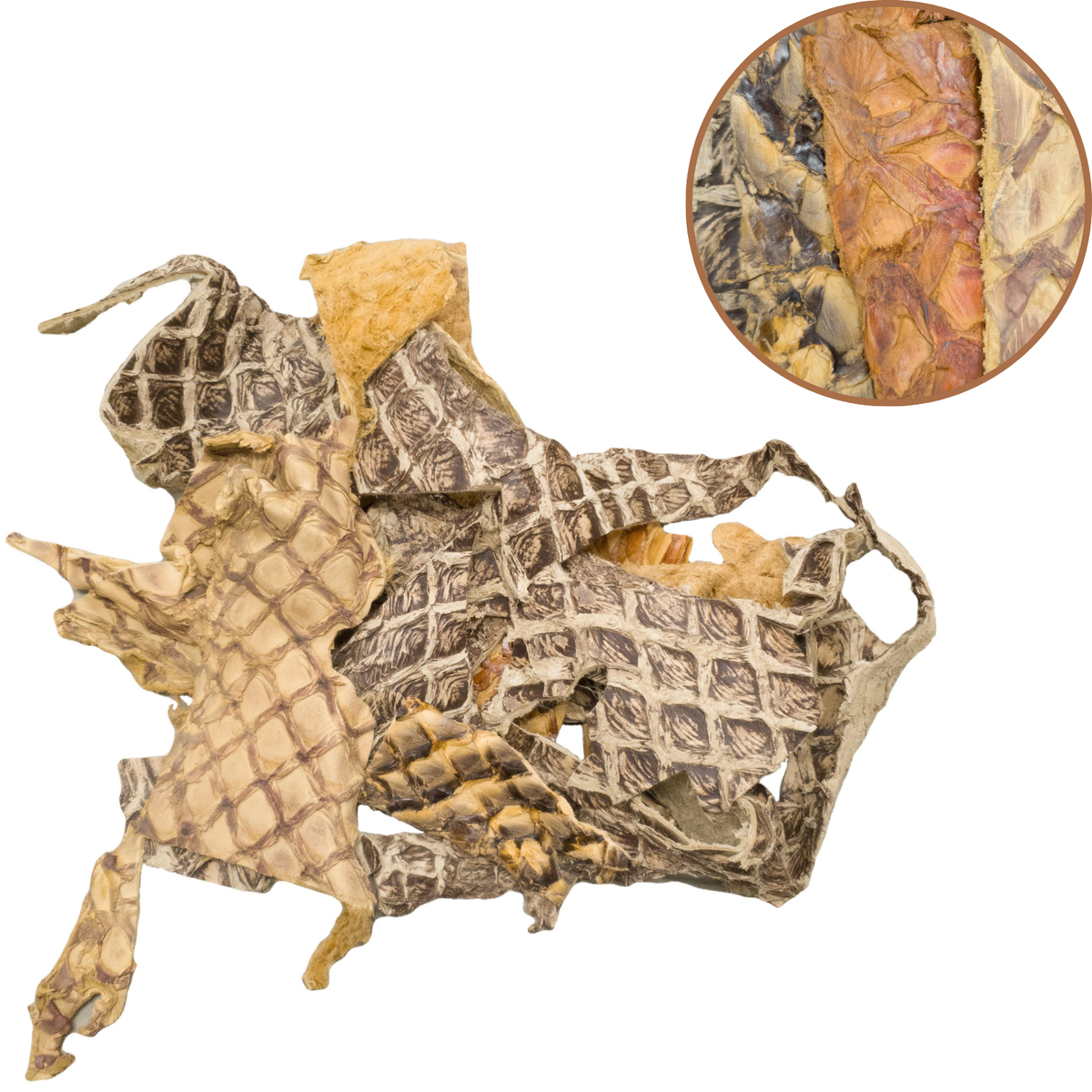Pirarucu Bass and Elephant Leather Scraps & Remnants – 3–6 oz, Bass / Light Brown Mix / 1 lb | The Leather Guy