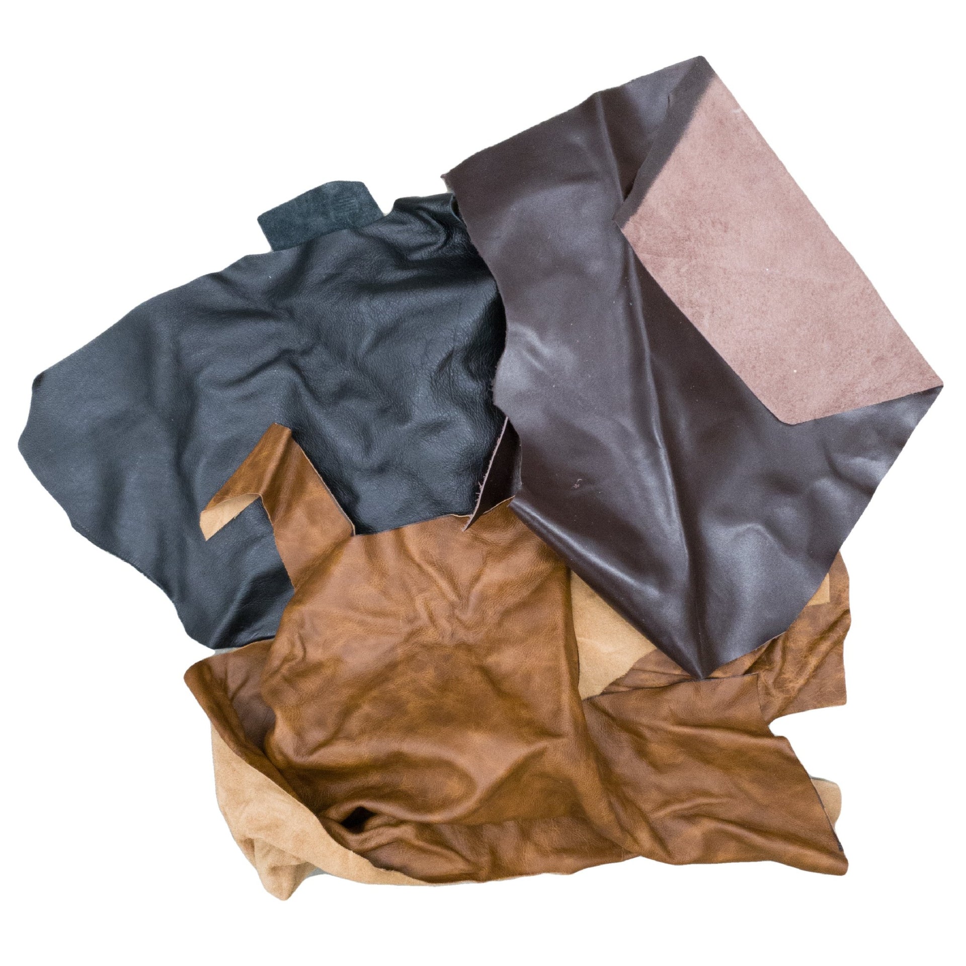Upholstery Scrap Remnant Bags - 3-4 oz Color Mix, Med-Dark Brown Mix / Large Pieces / 1 lb | The Leather Guy