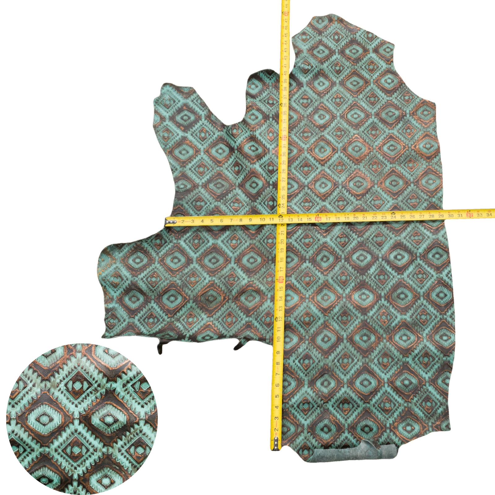 Fashion Embossed, 2-10 Sq Ft, Non-Stock Handbag Cowhide Project Pieces, Turquoise Diamond / 6.75 | The Leather Guy