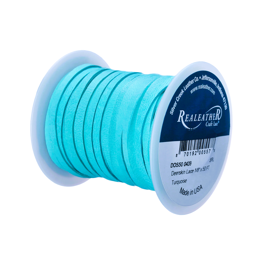 Deerskin Spool, 1/8" x 50 Ft Lacing, .8 mm, Dark Turquoise | The Leather Guy