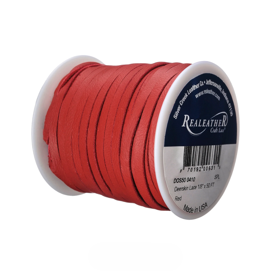 Deerskin Spool, 1/8" x 50 Ft Lacing, .8 mm, Red | The Leather Guy