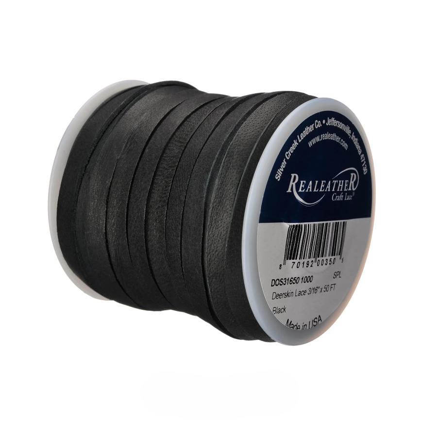 Deerskin Spool, 3/16" x 50' lacing, 1.2 mm, Black | The Leather Guy