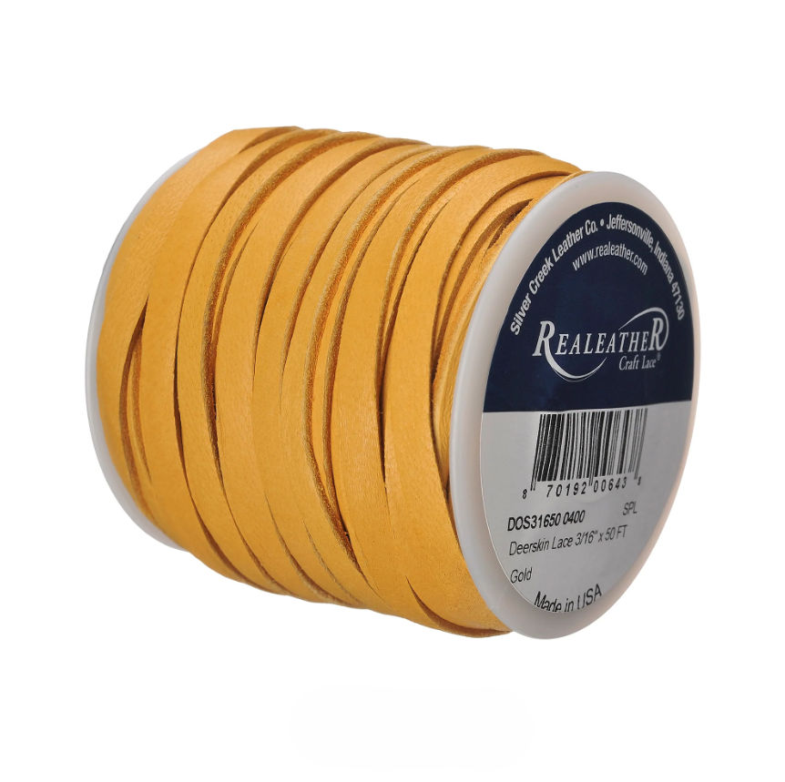 Deerskin Spool, 3/16" x 50' lacing, 1.2 mm, Gold | The Leather Guy