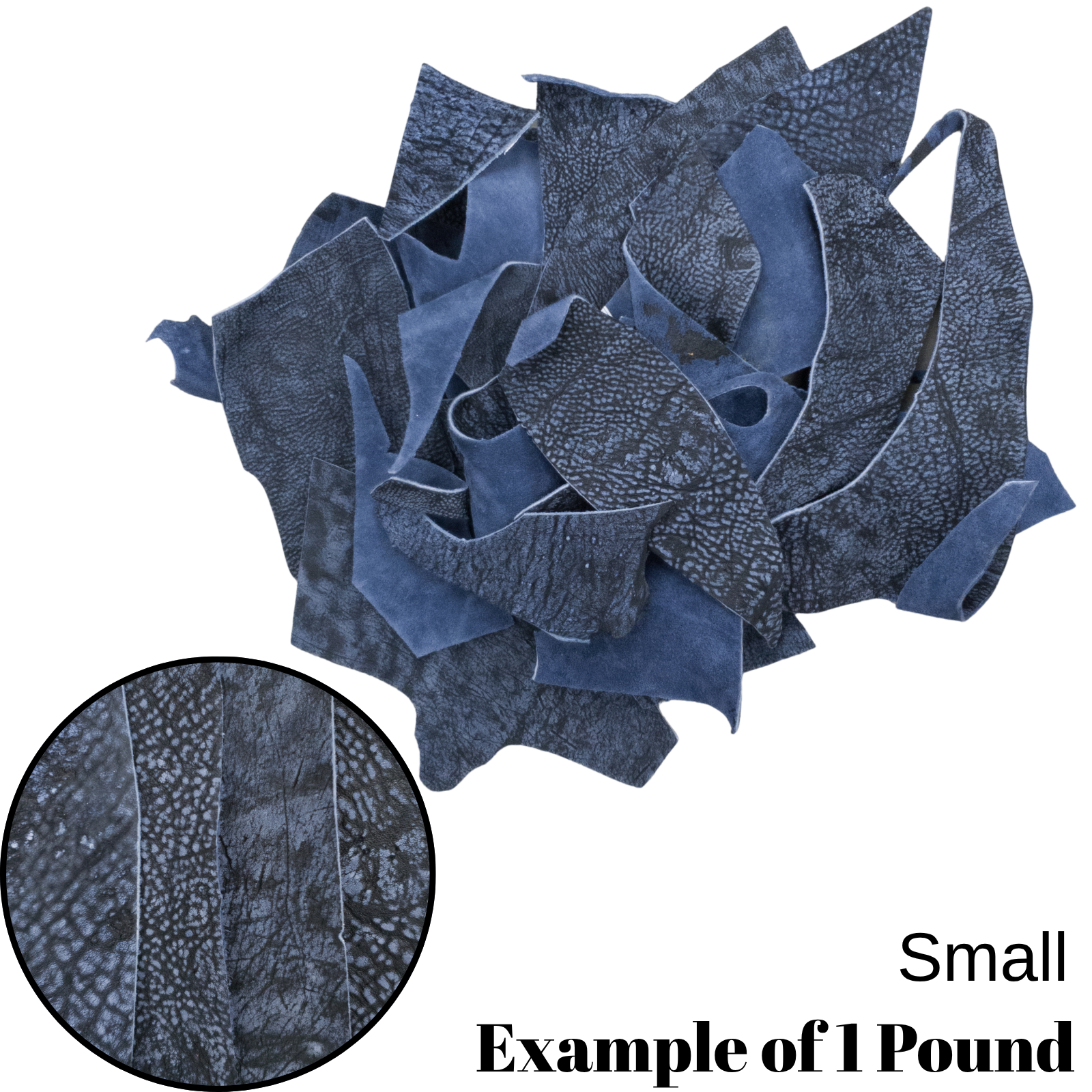 Genuine Giraffe Leather, 4.5 - 5.5 oz, Chrome Tan Scrap, Blue / Small / 1/2 lb | The Leather Guy