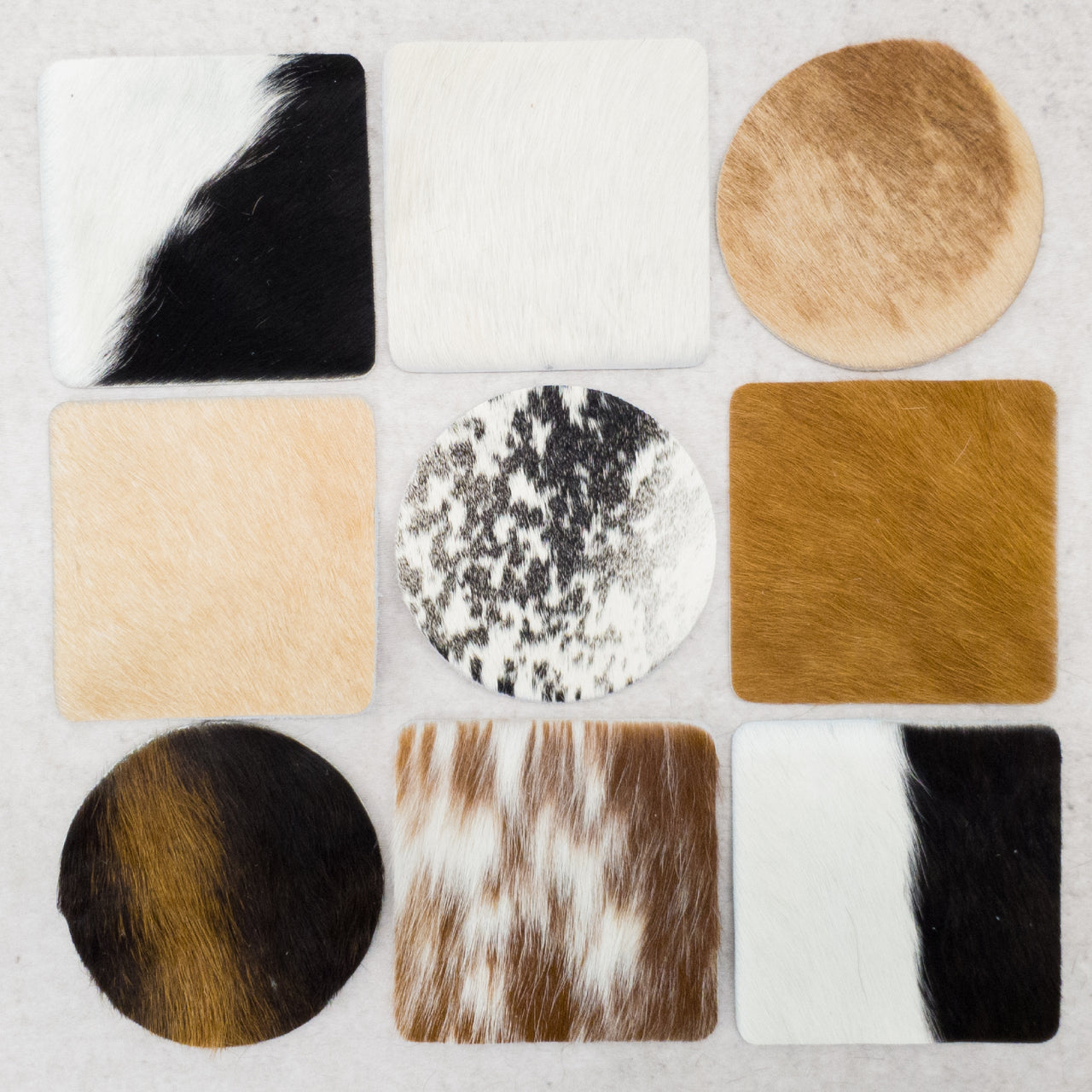 6pk Black Hair on Cow Western Coaster Set | Hair-On Leather Coasters, | The Leather Guy