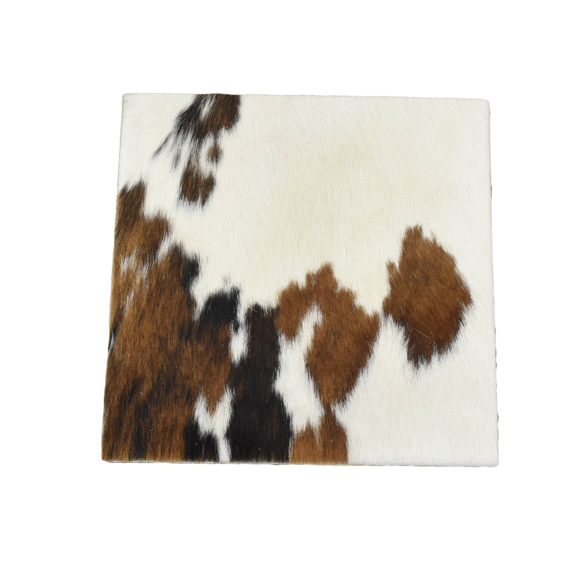 Tri-Colored Black/Brown/Off White Hair on Cow Hide Pre-cut, 12 x 12 | The Leather Guy