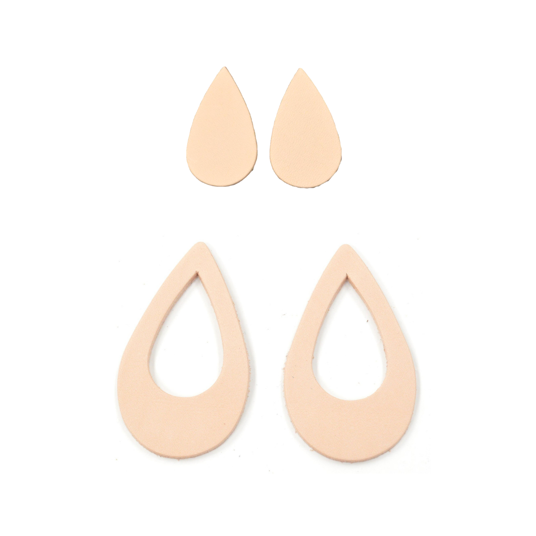 Artisan's Choice Veg Tan Die Cut Teardrop Earrings, Medium Teardrop Window/Micro Teardrop / 3-4 oz / Small Pack - 2 Pairs of Each / 4 Pieces of Each | The Leather Guy