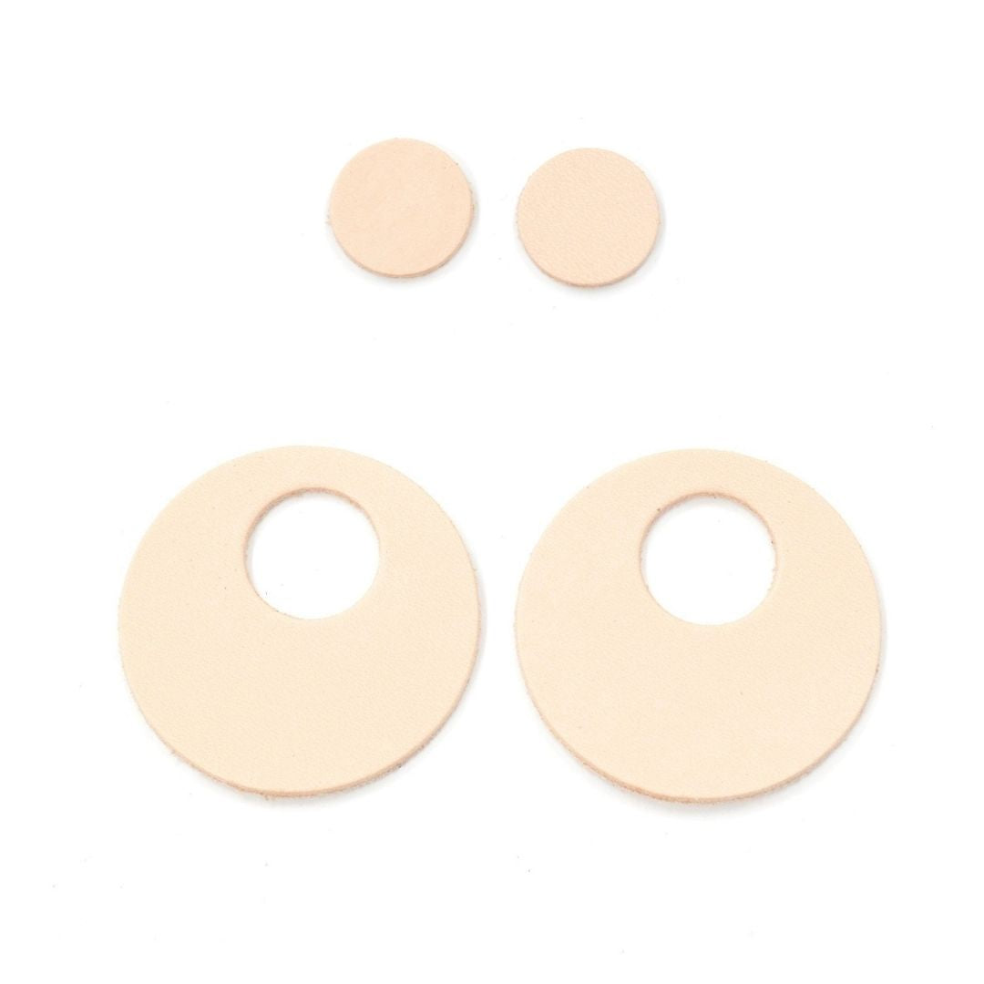 Artisan's Choice Veg Tan Die Cut Circle Earrings, Circle Window/Small Circle / 3-4 oz / Small Pack - 2 Pair of Each / 4 Pieces of Each | The Leather Guy