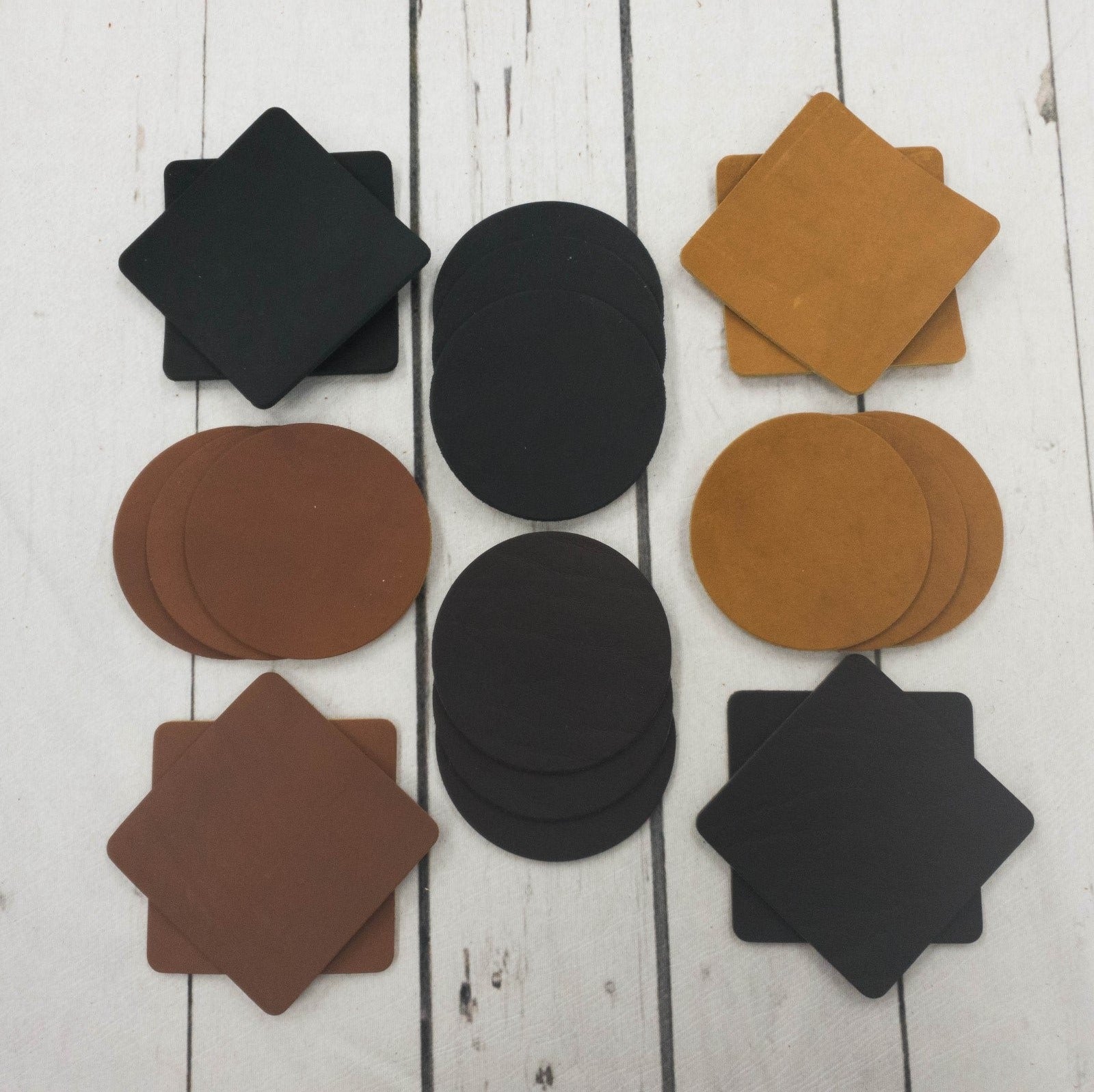 6pk MN Superior Oil Tan Leather Coasters 6–7 oz | The Leather Guy