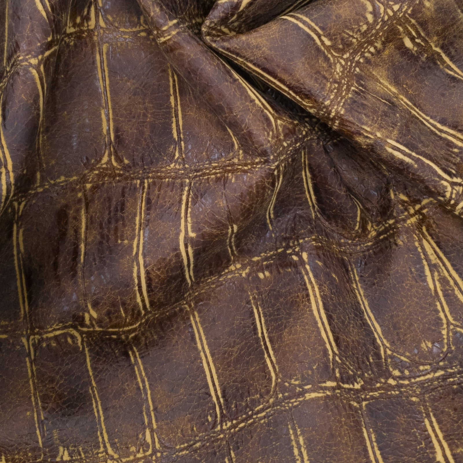 Croc Embossed, 3-4 oz, 7-25 sq ft, Cow Sides, Rustic Croc- Cognac / 6.5-7.5 Sq Ft (Top) | The Leather Guy