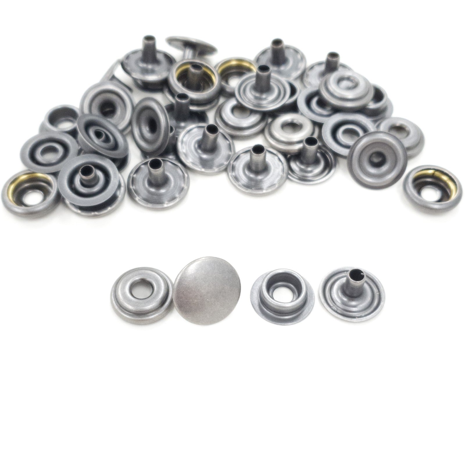 Line 20 & 24 Snap Steel Fasteners, 3/16" & 5/16" post, Line 20 / 10 pk / Antique Nickel | The Leather Guy
