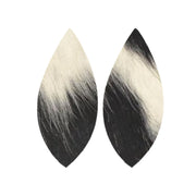 Bi-Color Black/Off White Hair On Die Cut Earrings, Feather | The Leather Guy