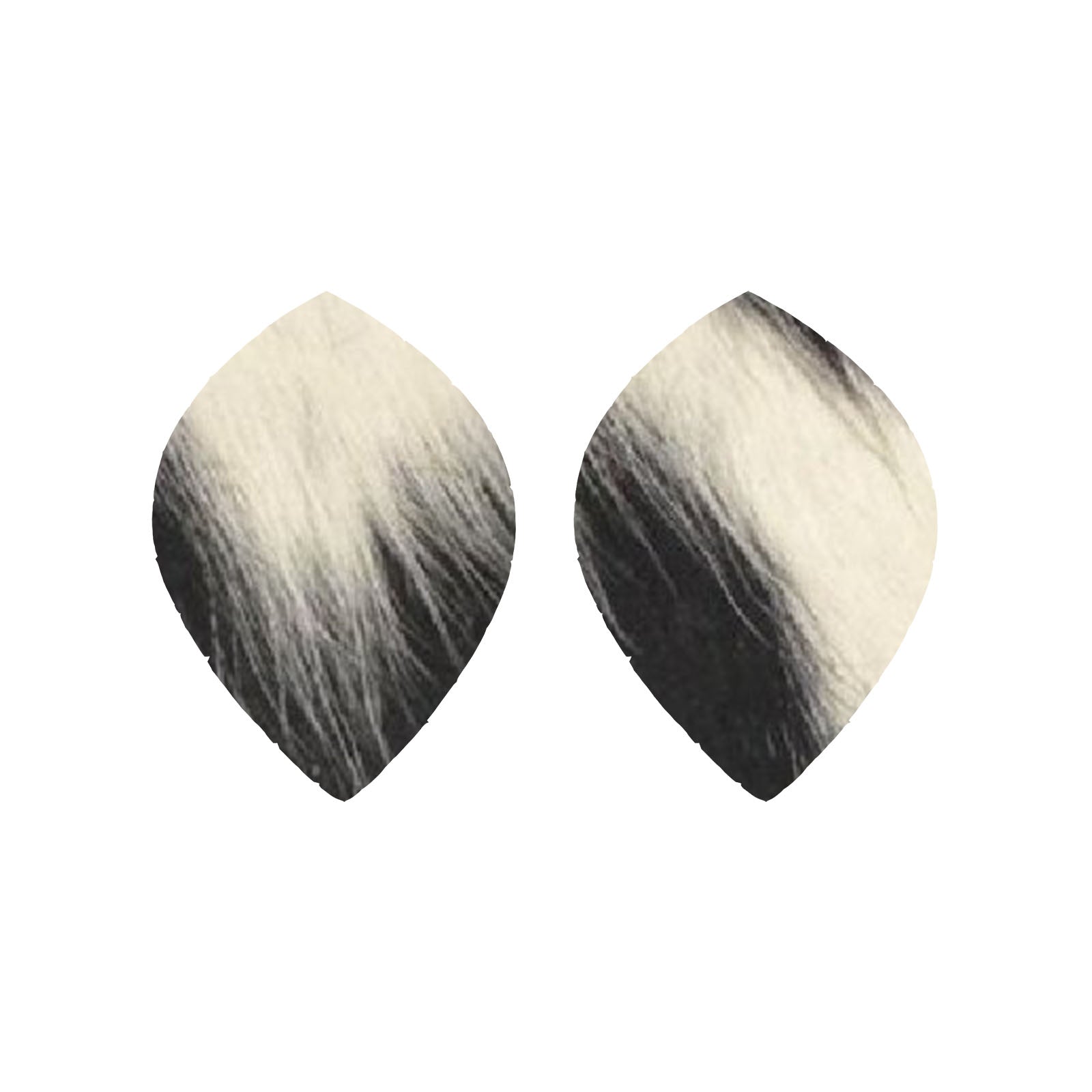 Bi-Color Black/Off White Hair On Die Cut Earrings, Large Leaf | The Leather Guy