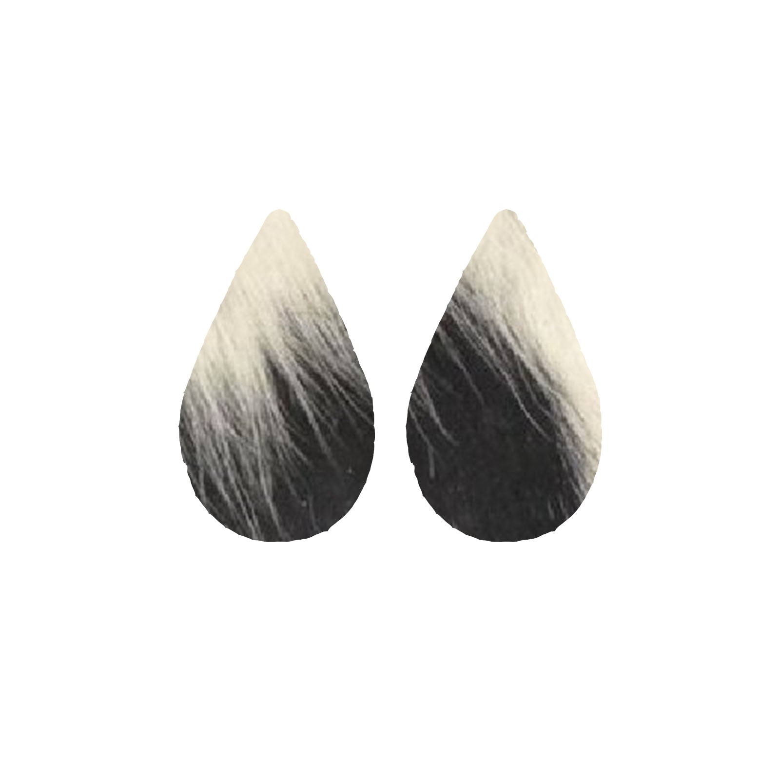 Bi-Color Black/Off White Hair On Die Cut Earrings, Large Teardrop | The Leather Guy