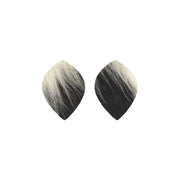 Bi-Color Black/Off White Hair On Die Cut Earrings, Medium Leaf | The Leather Guy