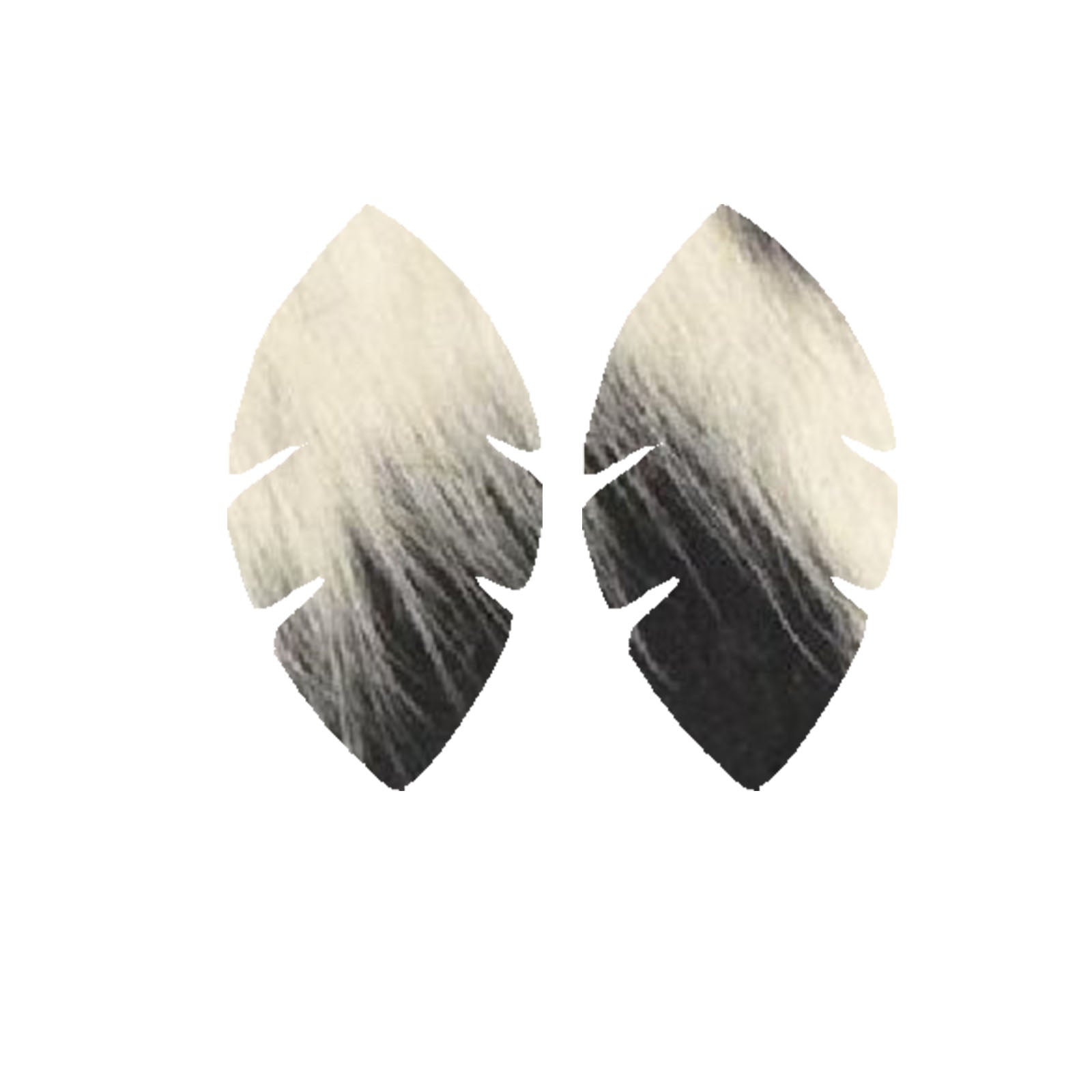 Bi-Color Black/Off White Hair On Die Cut Earrings, Palm Leaf | The Leather Guy