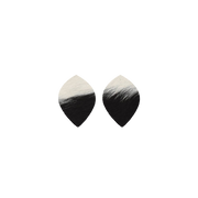 Bi-Color Black/Off White Hair On Die Cut Earrings, Small Leaf | The Leather Guy
