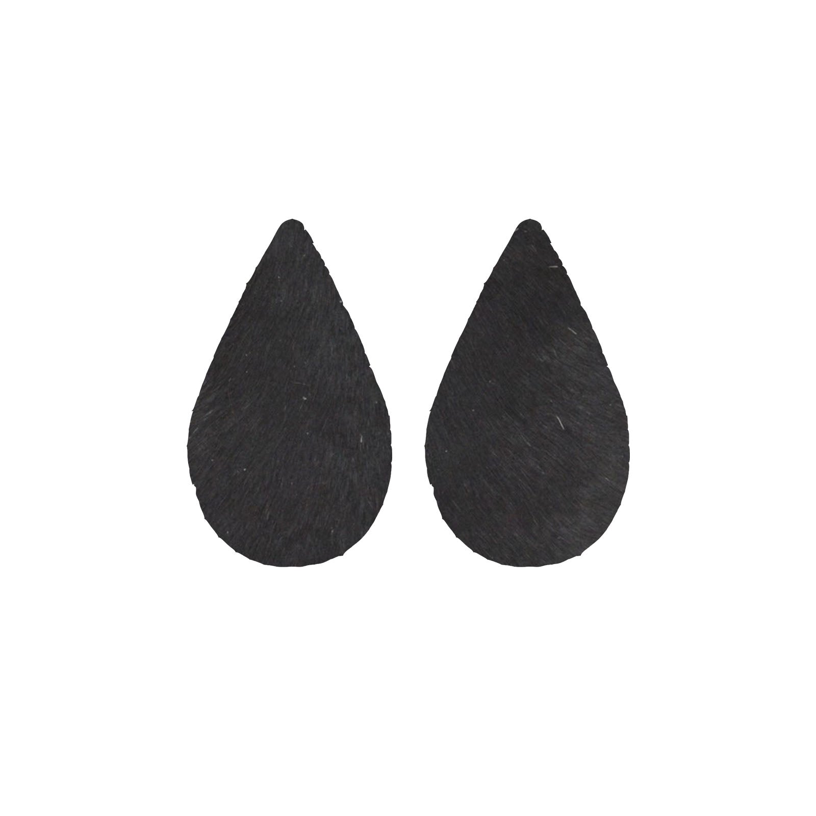 Solid Black Hair On Die Cut Earrings, Large Teardrop | The Leather Guy