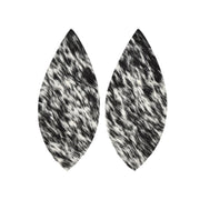 Heavy Spotted Black and Off White Hair On Die Cut Earrings, Feather | The Leather Guy