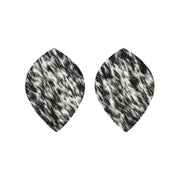 Heavy Spotted Black and Off White Hair On Die Cut Earrings, Large Leaf | The Leather Guy