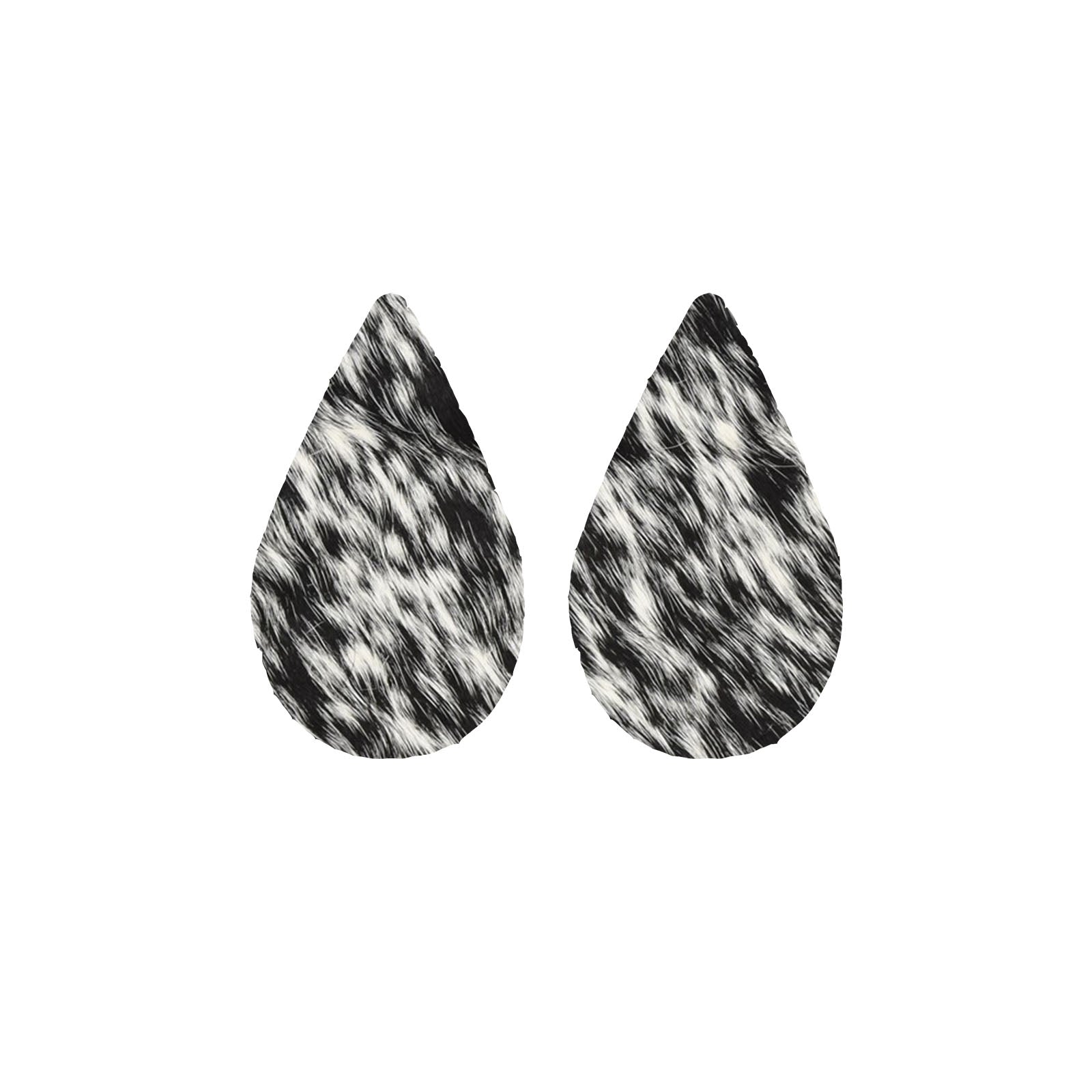 Heavy Spotted Black and Off White Hair On Die Cut Earrings, Large Teardrop | The Leather Guy