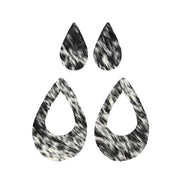 Heavy Spotted Black and Off White Hair On Die Cut Earrings, Large Teardrop Window | The Leather Guy