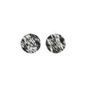 Heavy Spotted Black and Off White Hair On Die Cut Earrings, Medium Circle | The Leather Guy