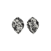 Heavy Spotted Black and Off White Hair On Die Cut Earrings, Medium Leaf | The Leather Guy