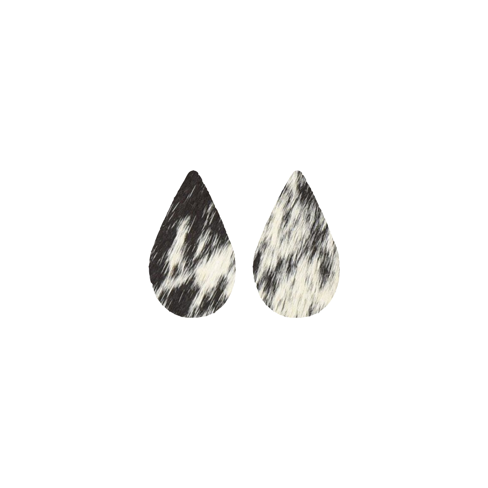Heavy Spotted Black and Off White Hair On Die Cut Earrings, Medium Teardrop | The Leather Guy