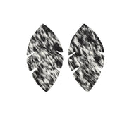 Heavy Spotted Black and Off White Hair On Die Cut Earrings, Palm Leaf | The Leather Guy
