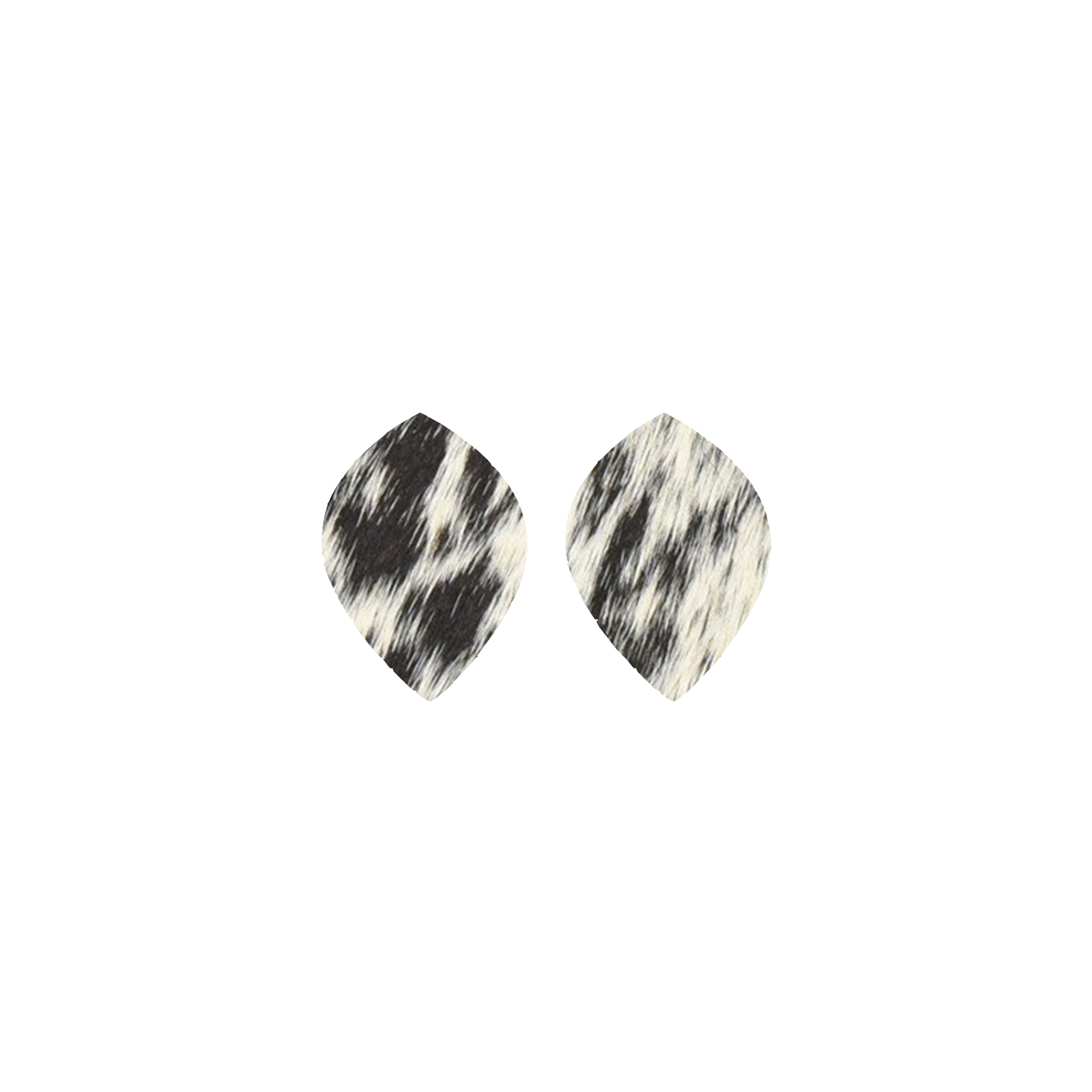 Heavy Spotted Black and Off White Hair On Die Cut Earrings, Small Leaf | The Leather Guy