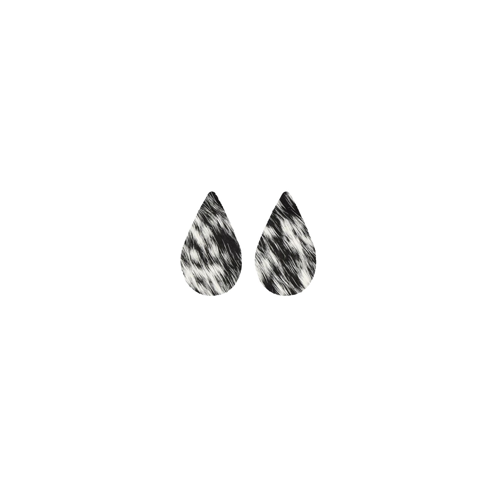 Heavy Spotted Black and Off White Hair On Die Cut Earrings, Mini Teardrop | The Leather Guy