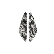 Heavy Spotted Black and Off White Hair On Die Cut Earrings, Wings | The Leather Guy