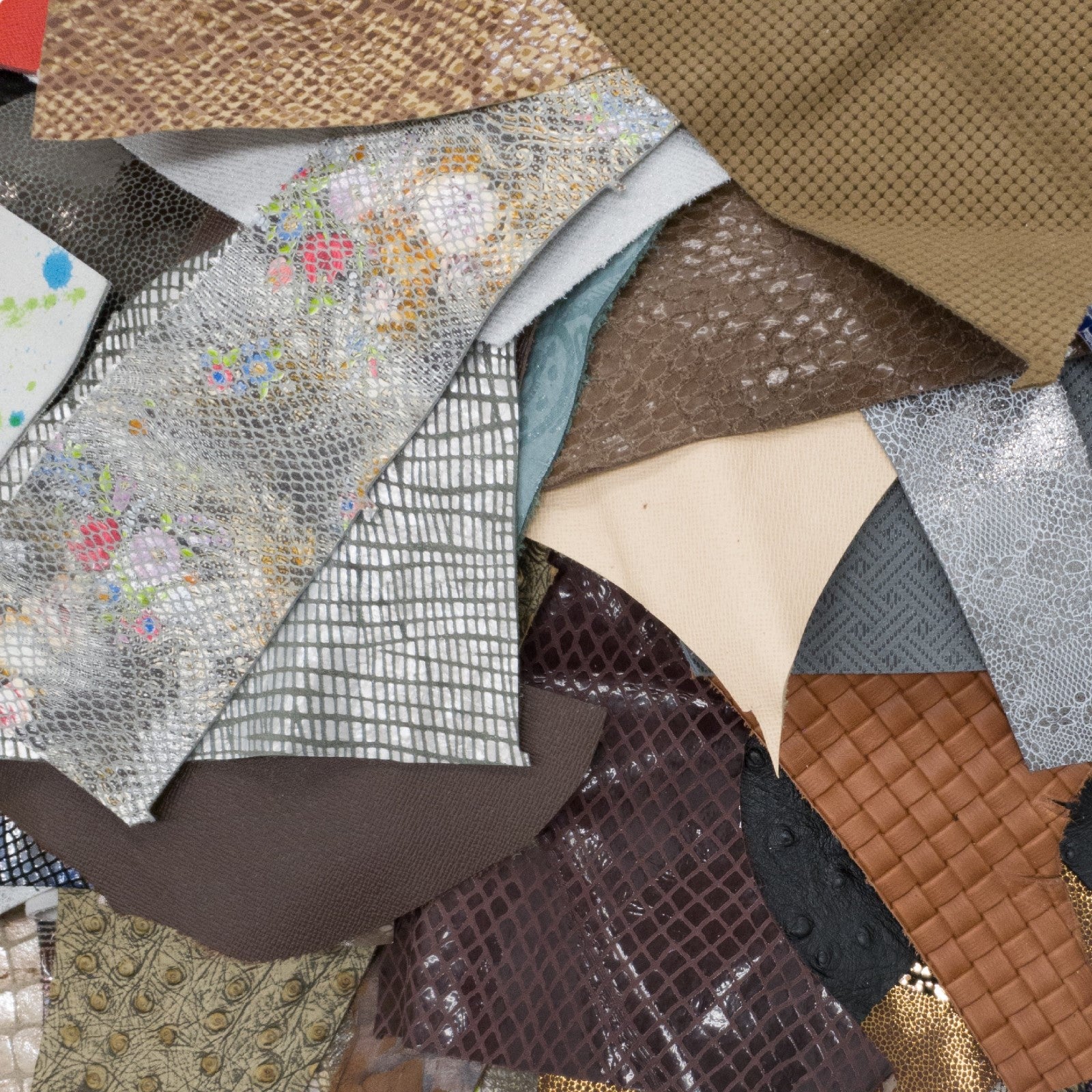 Multi-Colored & Multi-textured, Fashion Calf/Cow Hide, 1 pound Scrap Bag,  | The Leather Guy