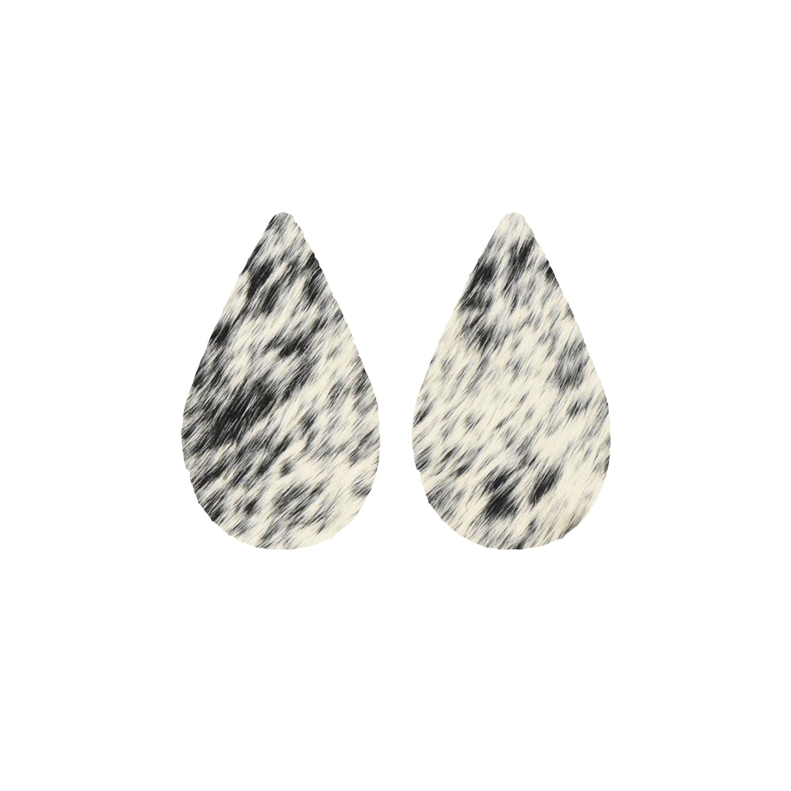 Spotted Light Black and Off White Hair On Die Cut Earrings, Large Teardrop | The Leather Guy